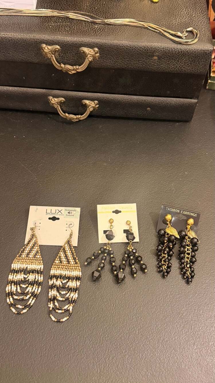Lux Accessories Beaded Fringe Drop Earrings & Vintage Clip-On Earrings Lot